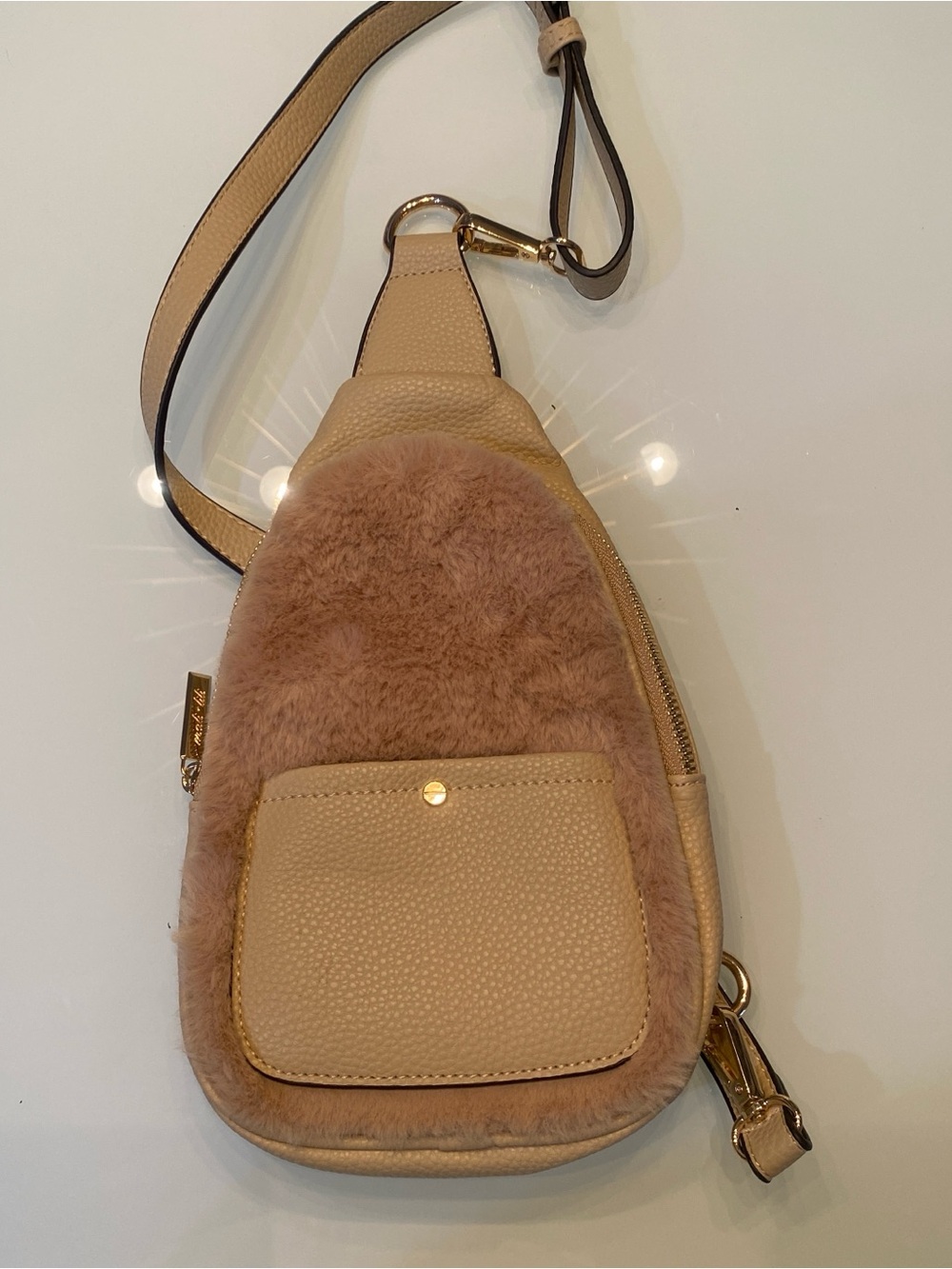 EUC Anthropologie Mali + Lili Faux Fur Vegan Leather Sling Bag Crossbody